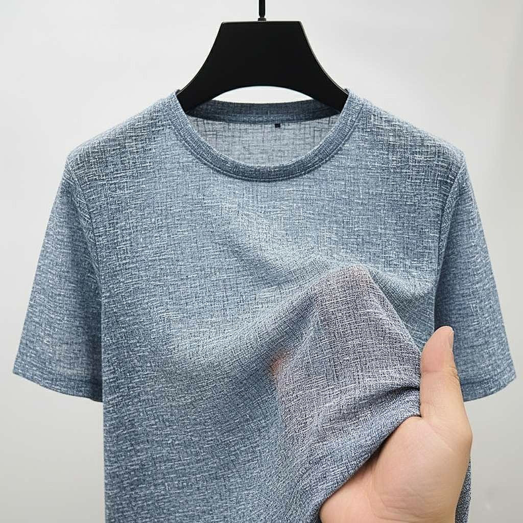 Muted Blue Heathered T-Shirt with Subtle Detailing