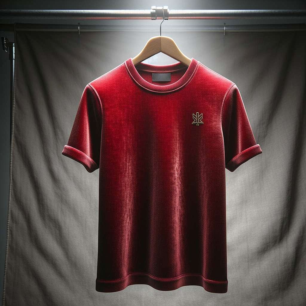 Luxurious Red Velvet T-Shirt with Distinctive Emblem
