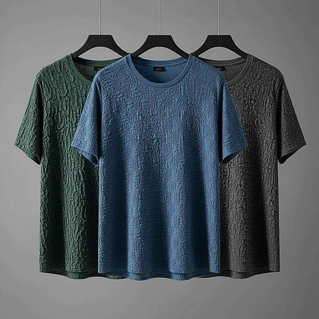 Textured Dimensional T-Shirt in Green, Blue, and Dark Gray