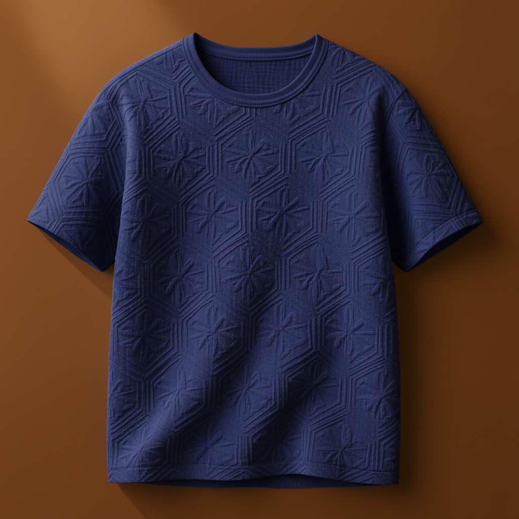 Textured White Hexagon T-Shirt - Navy