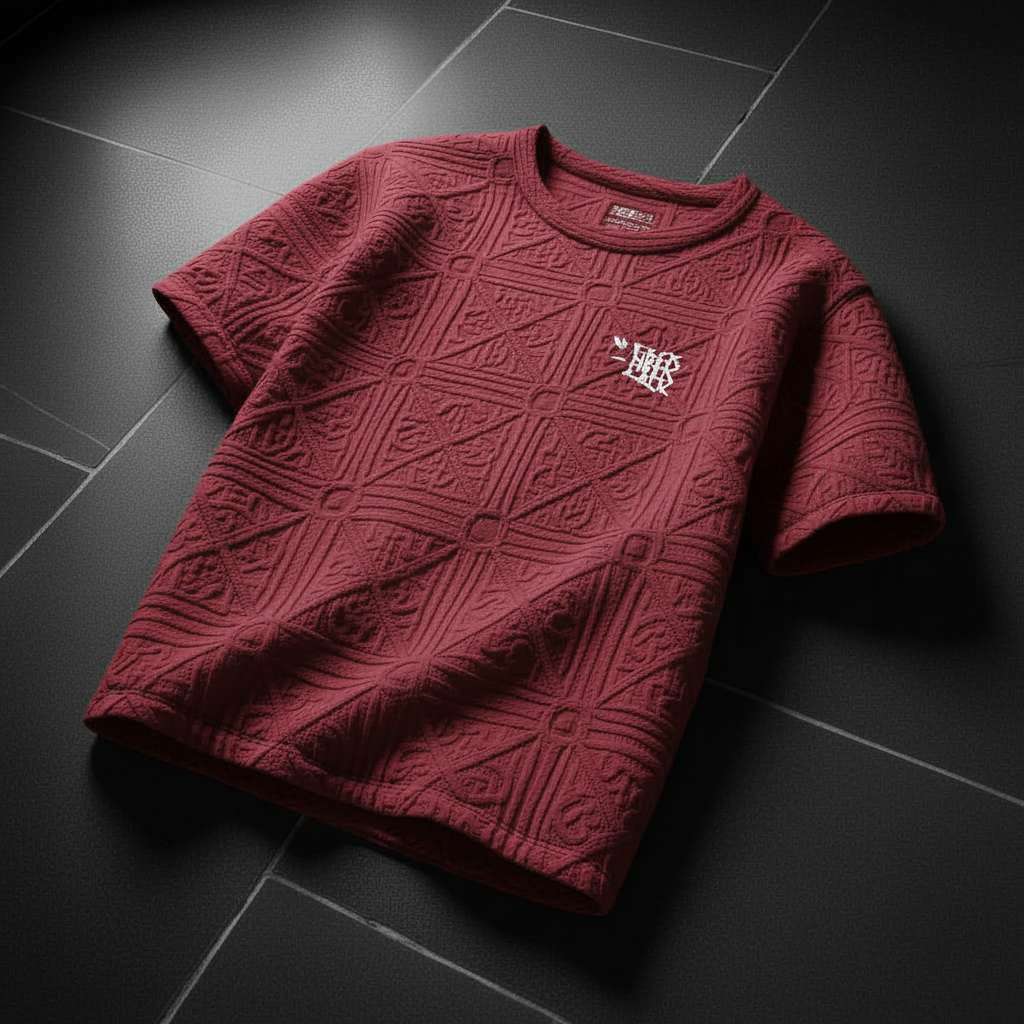 Quilted Minimalist T-Shirt - Maroon