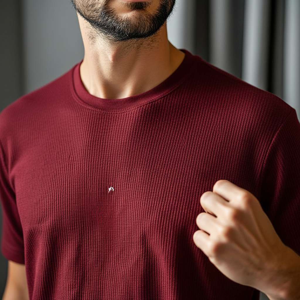 Classic White Ribbed T-Shirt - Maroon