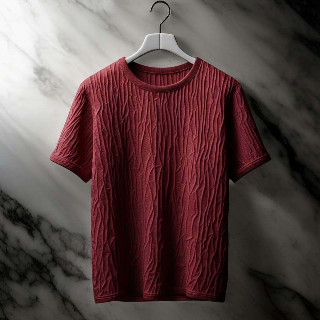 Textured White T-Shirt for Modern Elegance - Maroon