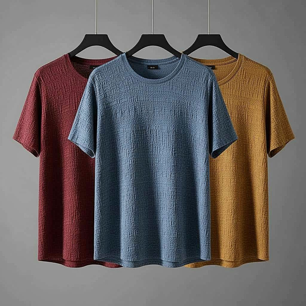 Sophisticated Trio: Maroon, Blue, and Mustard T-Shirts
