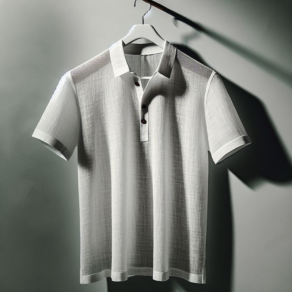 Classic White Polo Shirt with Textured Fabric and Dark Buttons