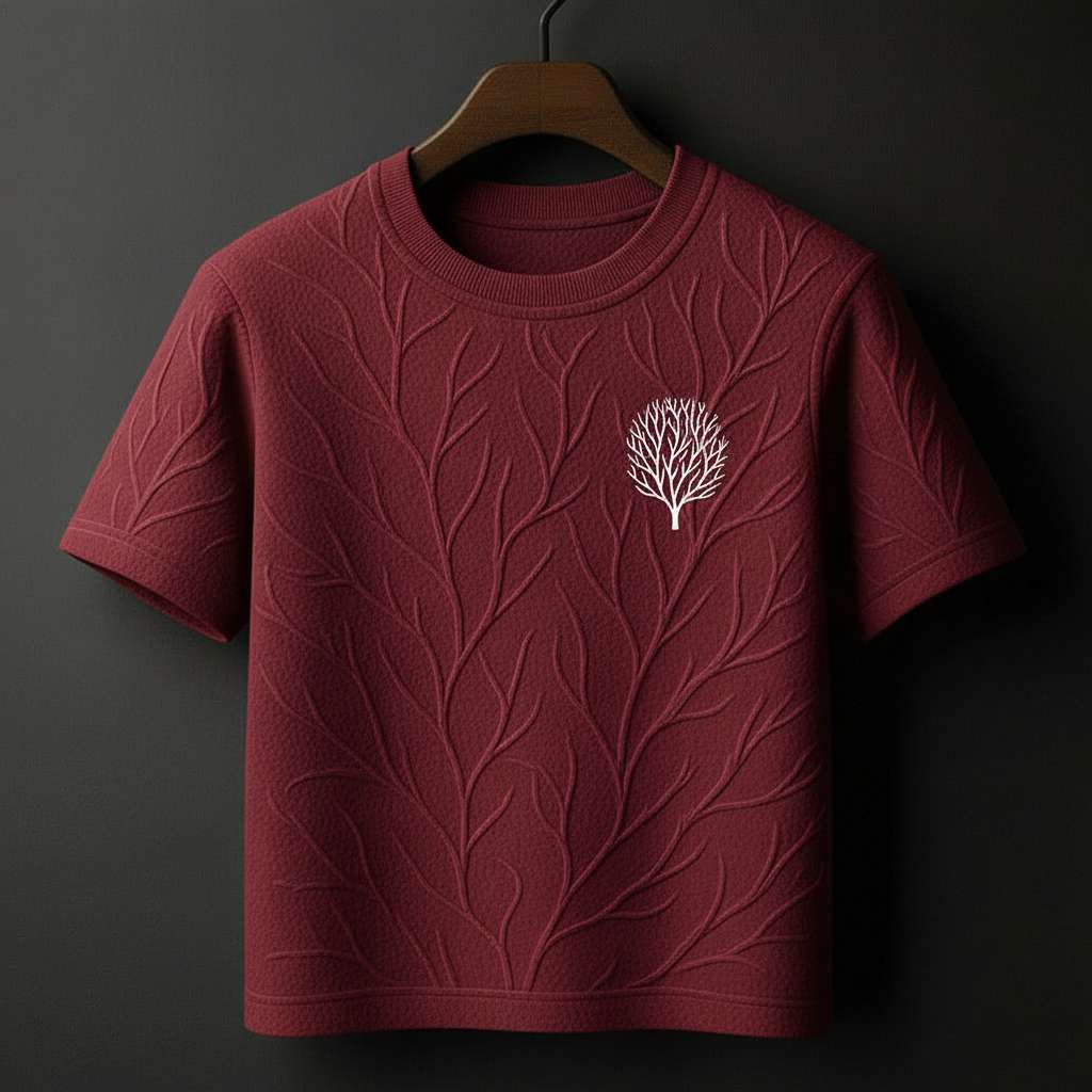 Embossed Branching Veins T-Shirt - Maroon