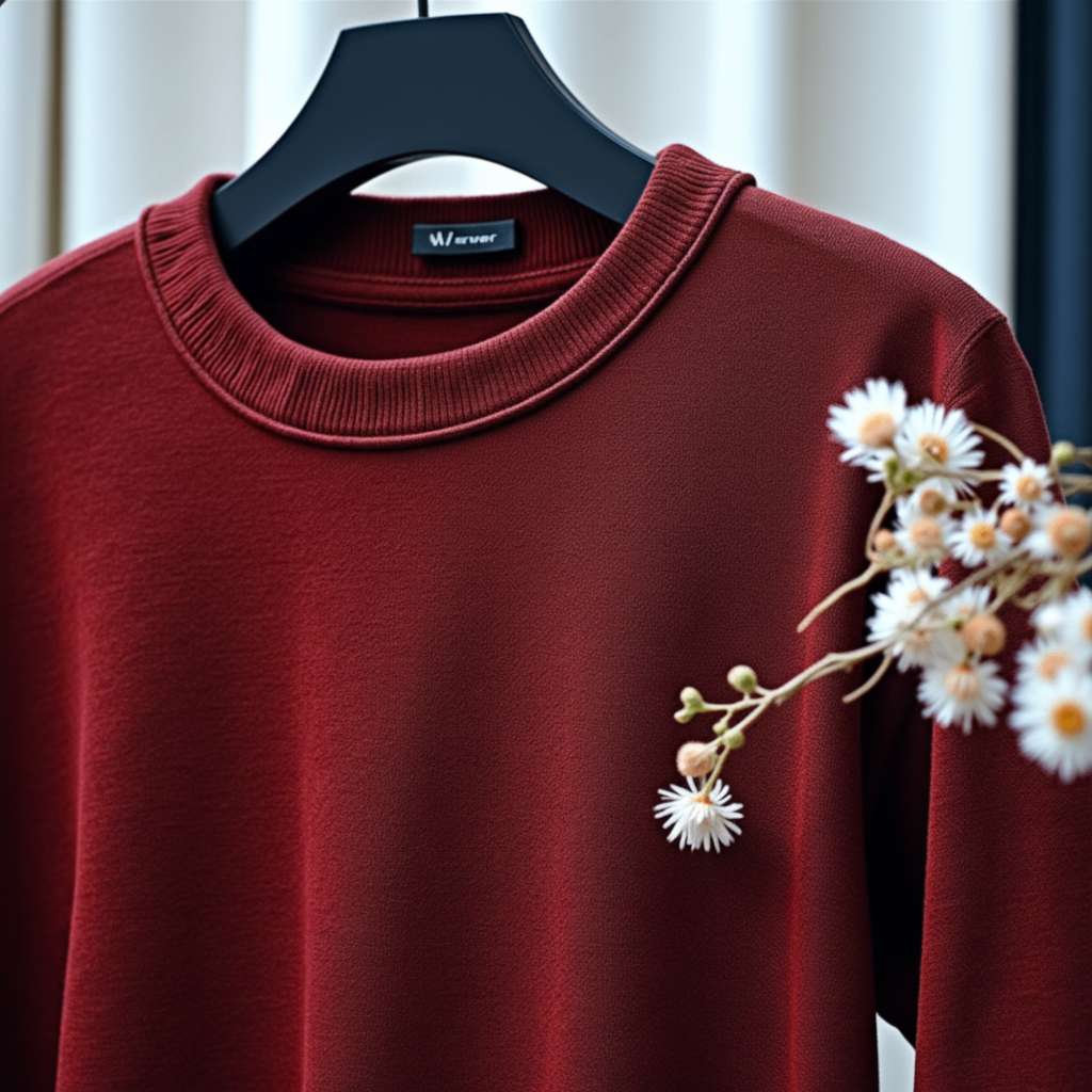 Minimalist Floral White T-Shirt - Maroon