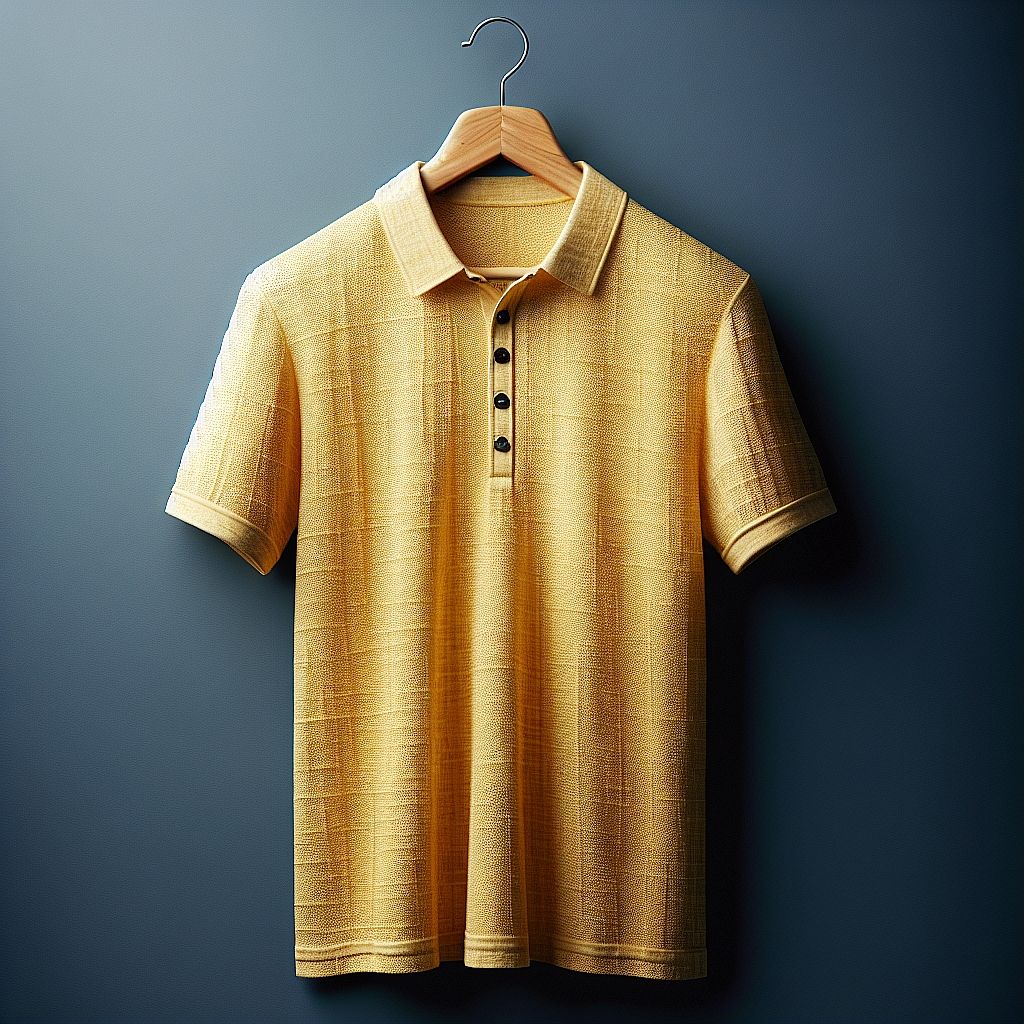 Elegant Golden Yellow Polo Shirt with Textured Pattern