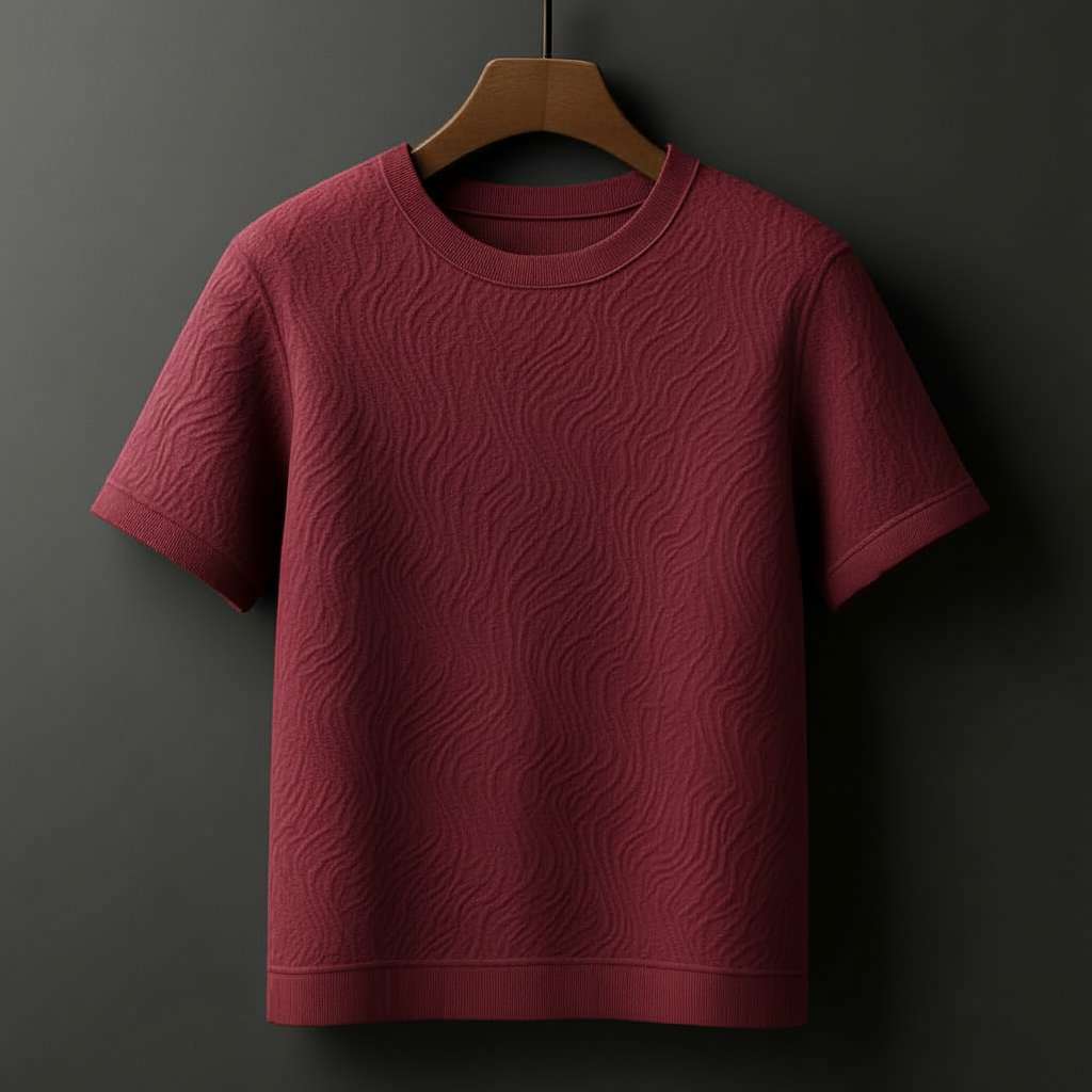 Embossed Waves T-Shirt - Maroon