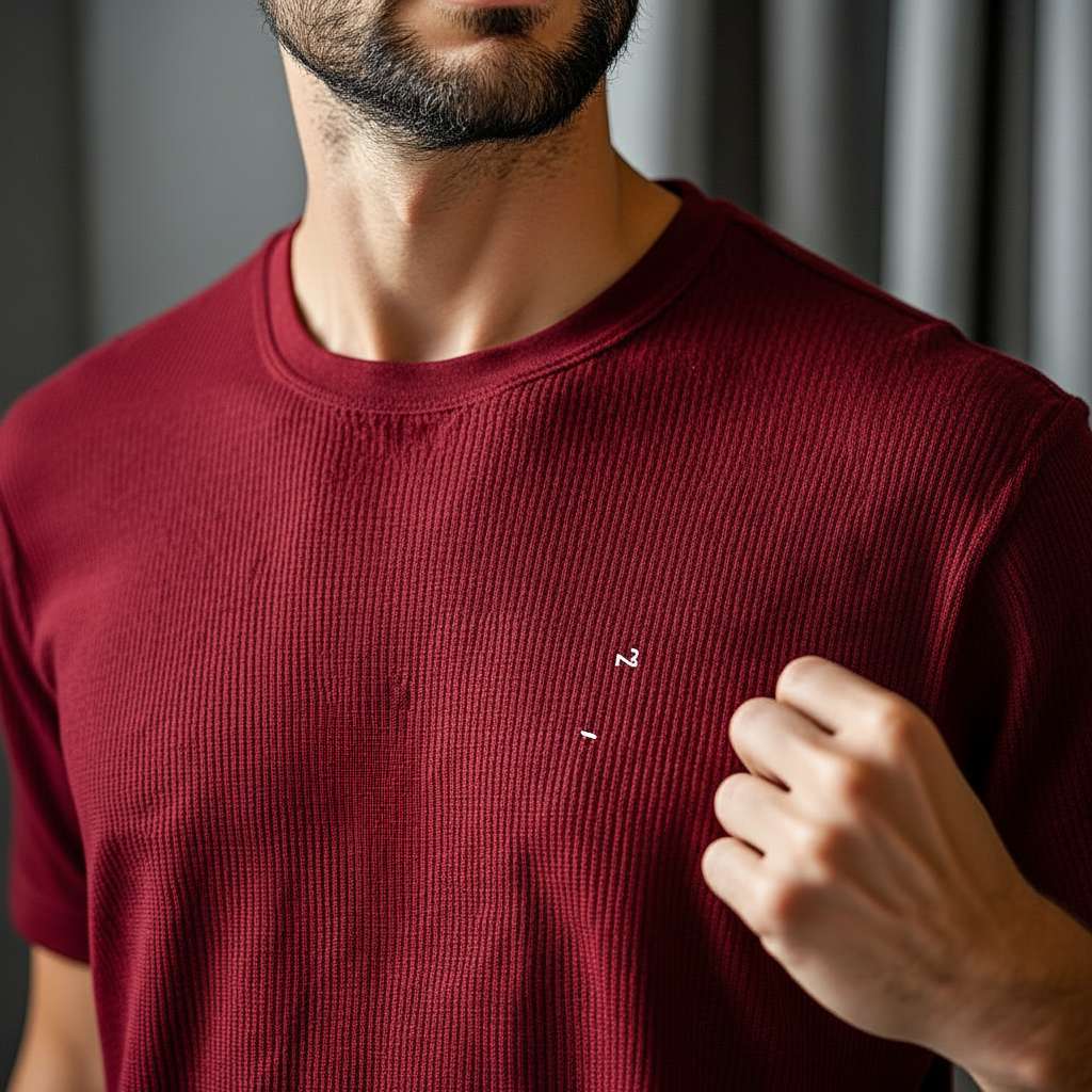 Clean White Ribbed T-Shirt - Maroon