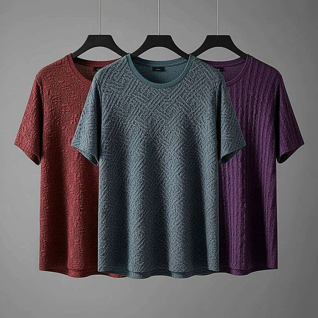 Textured T-Shirt Collection: Red, Teal, and Purple