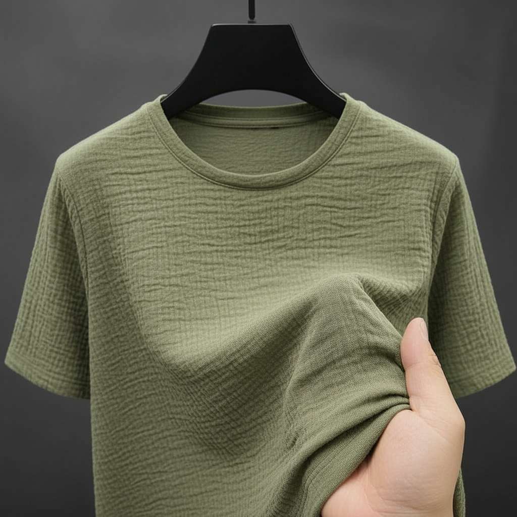 Crinkled Olive Green T-Shirt for a Casual Look