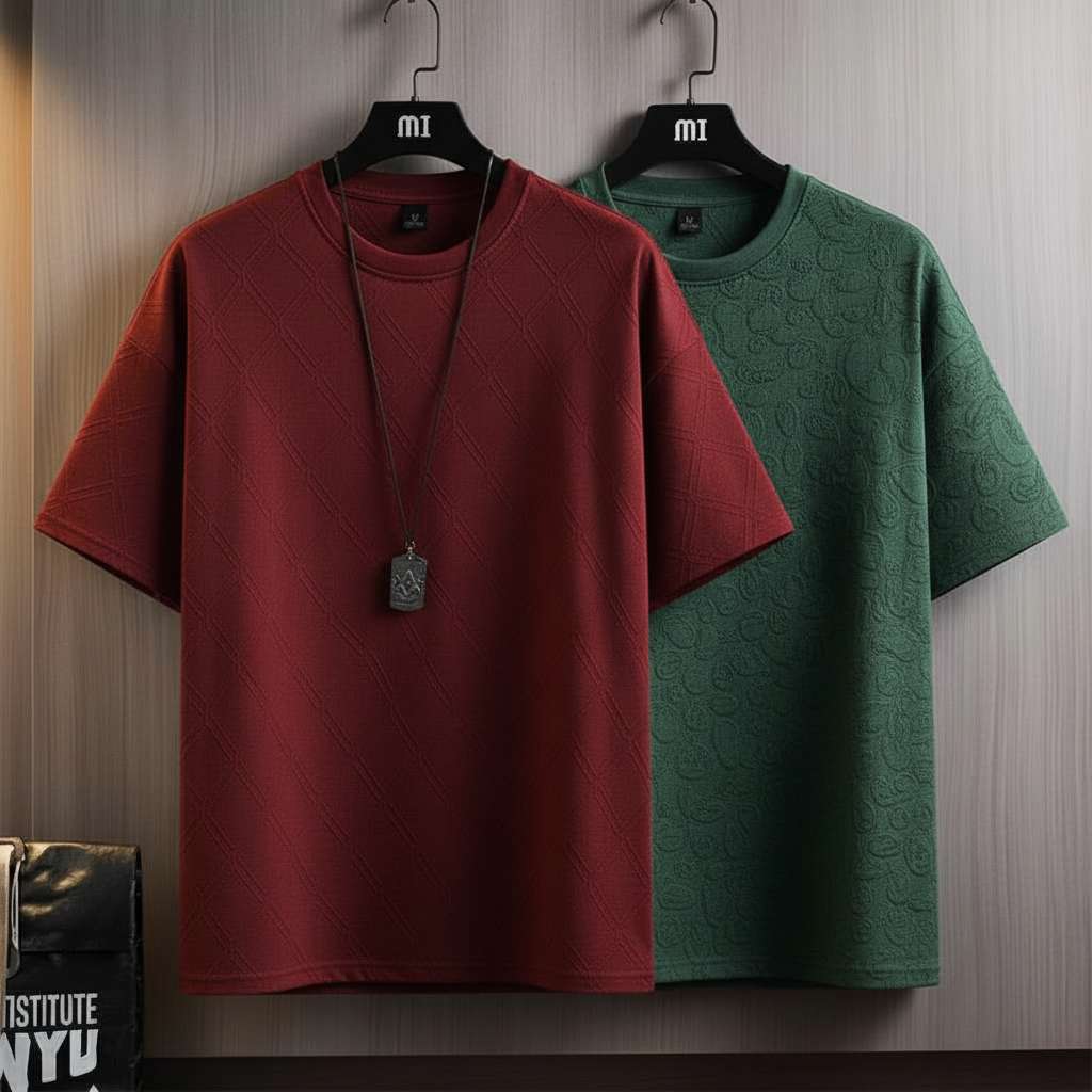 Minimalist Embossed T-Shirts - Maroon