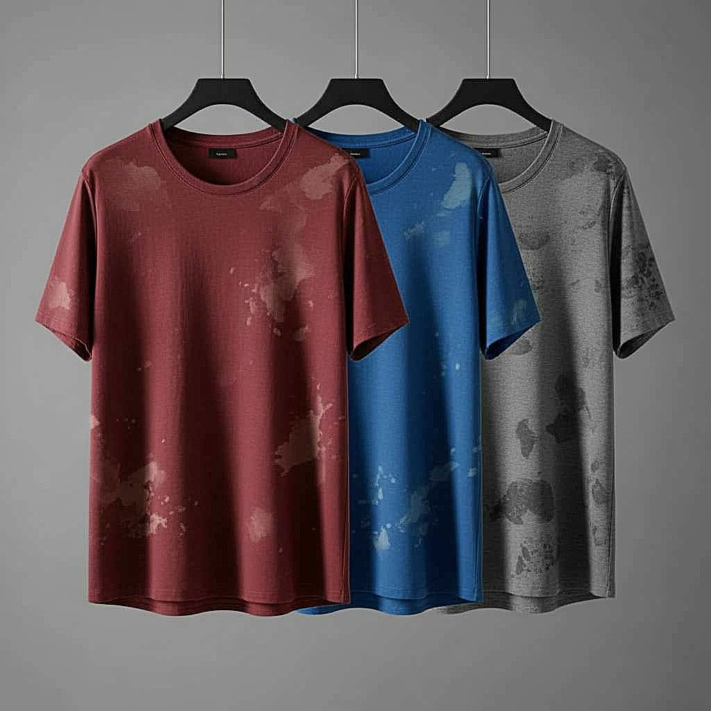 Splatter Print T-Shirt in Maroon, Blue, and Gray