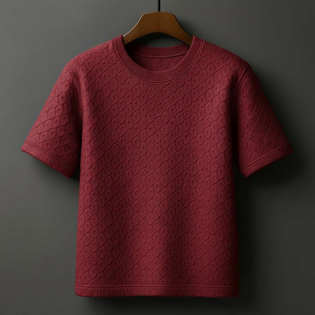 Sophisticated All-Over Textured T-Shirt - Maroon