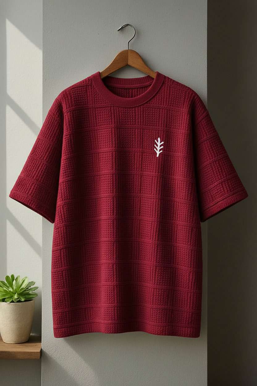 Minimalist Grid T-Shirt - Maroon
