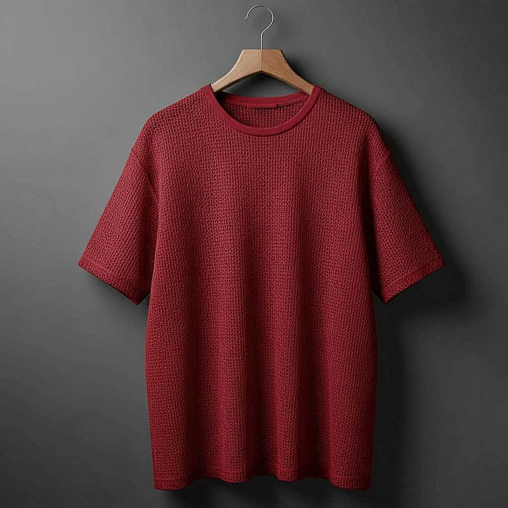 Modern Mesh T-Shirt with Black Logo - Maroon