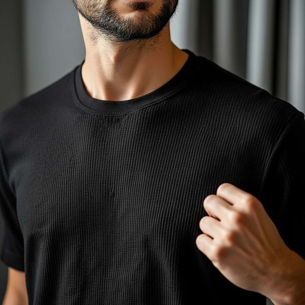 Plain White Ribbed T-Shirt - Black