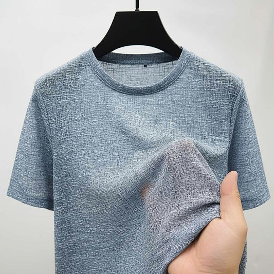 Heathered Blue Textured Crew Neck T-Shirt