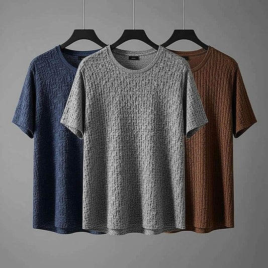Versatile Trio: Textured T-Shirt Combo Set