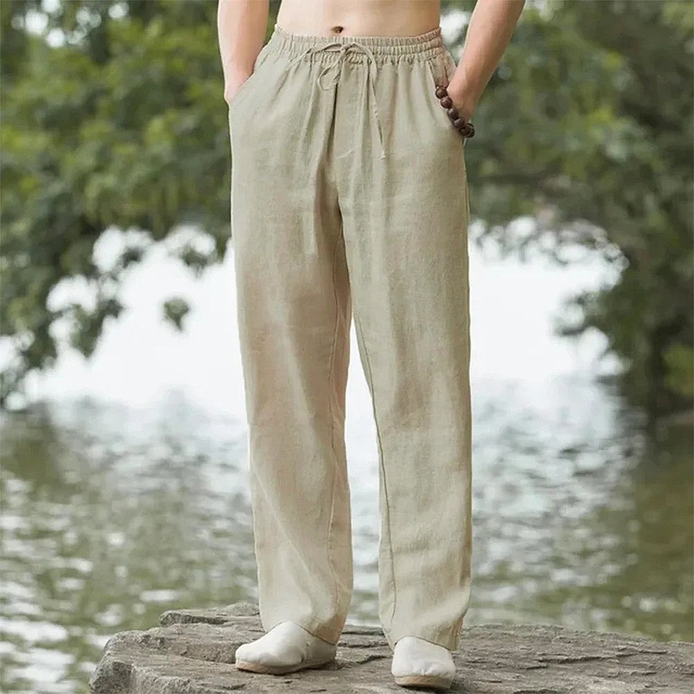 Men's Linen Drawstring Pants - Breathable Loose Fit Casual Pants