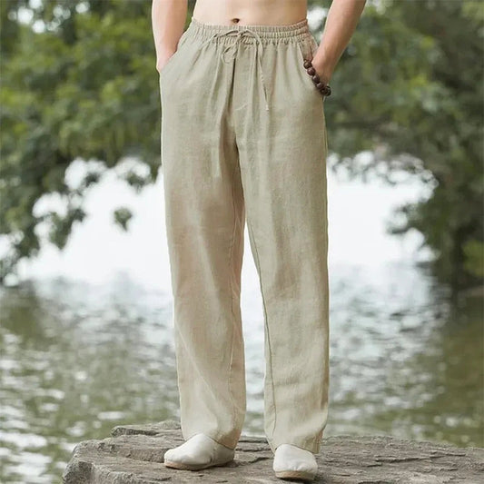 Men's Linen Drawstring Pants - Breathable Loose Fit Casual Pants