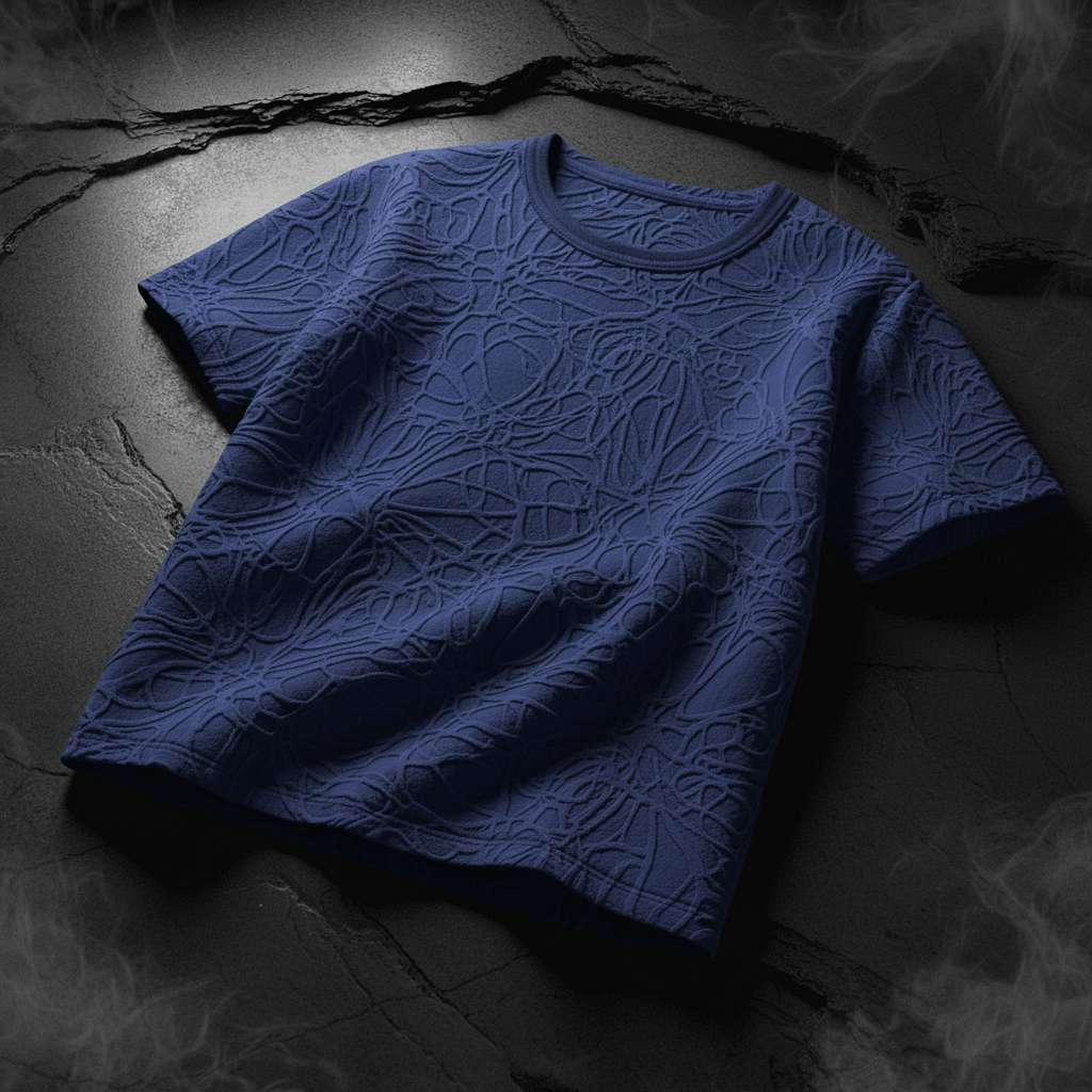 Embossed White-on-White T-Shirt - Navy