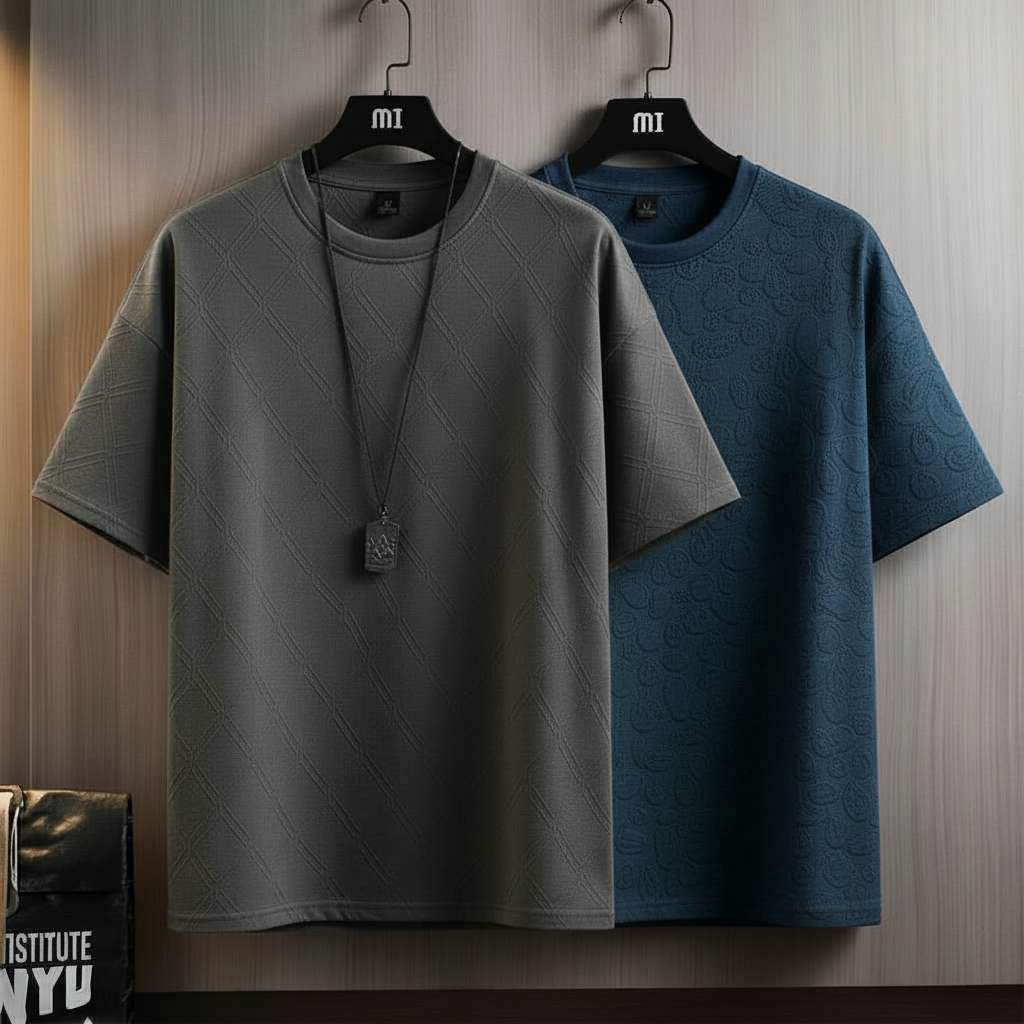 Minimalist Embossed T-Shirts - Grey
