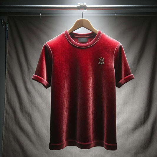 Luxurious Red Velvet T-Shirt with Distinctive Emblem