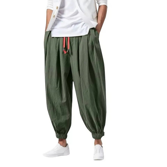 Breathable Green Harem Pants for Men Streetwear Comfort Fit Drawstr...