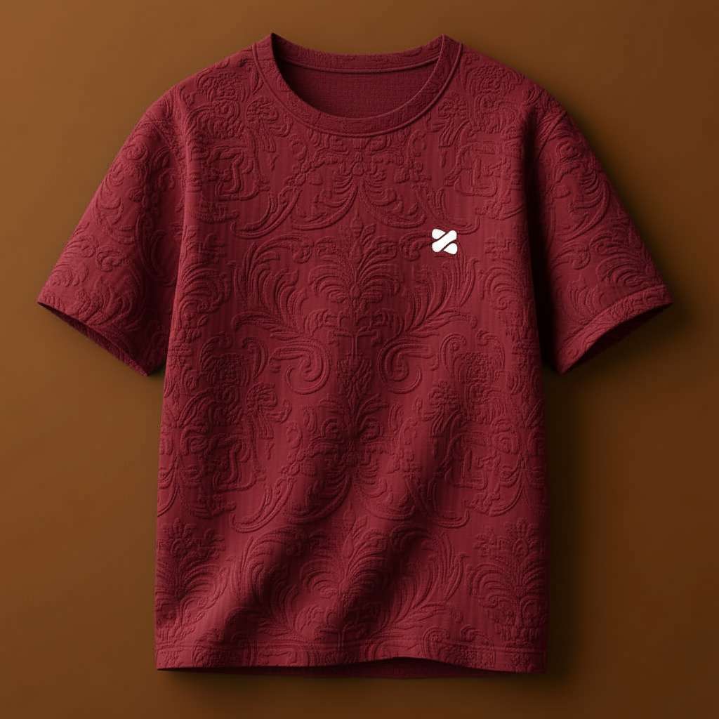Elegant Monochromatic Baroque T-Shirt - Maroon