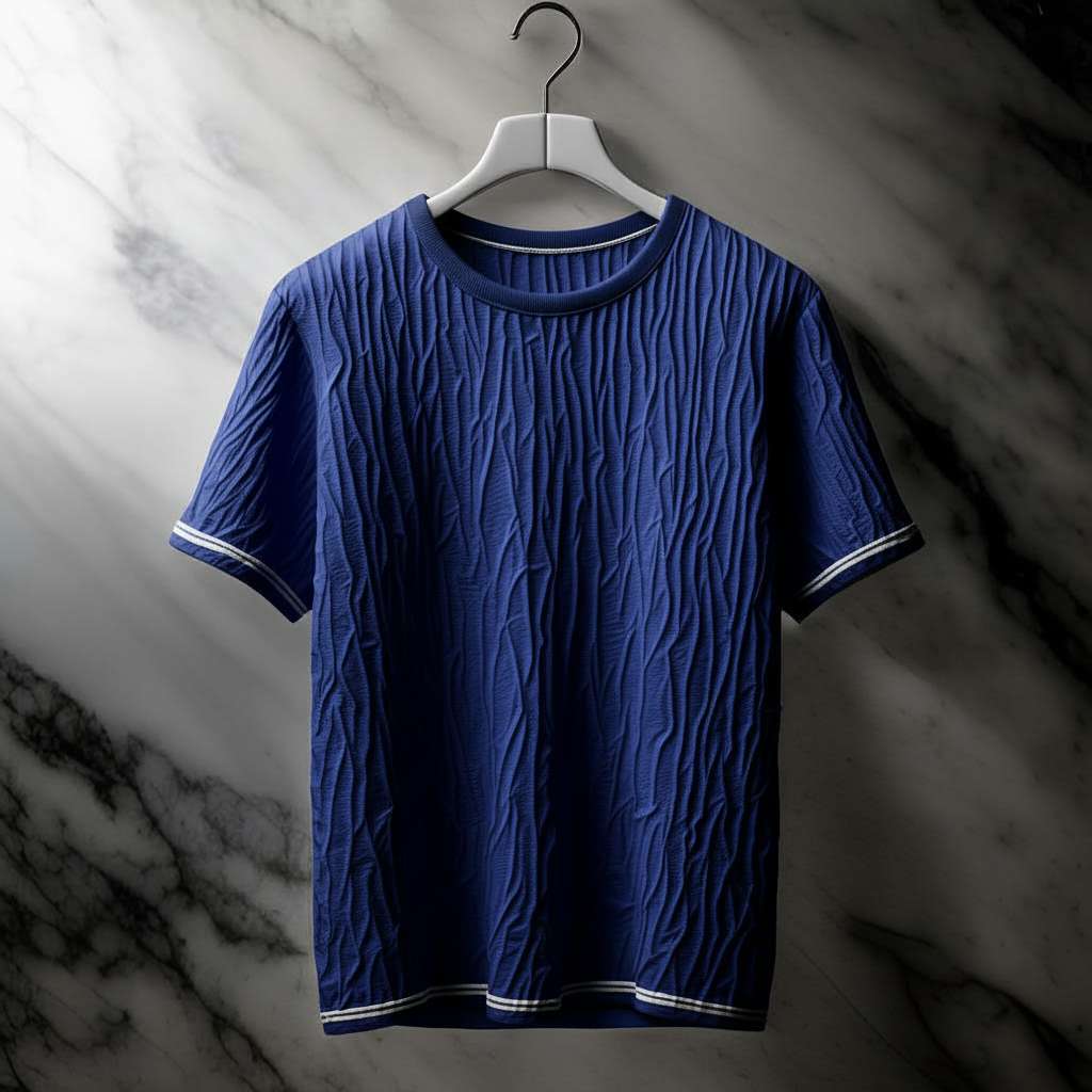 Crumpled Fabric Texture T-Shirt - Navy