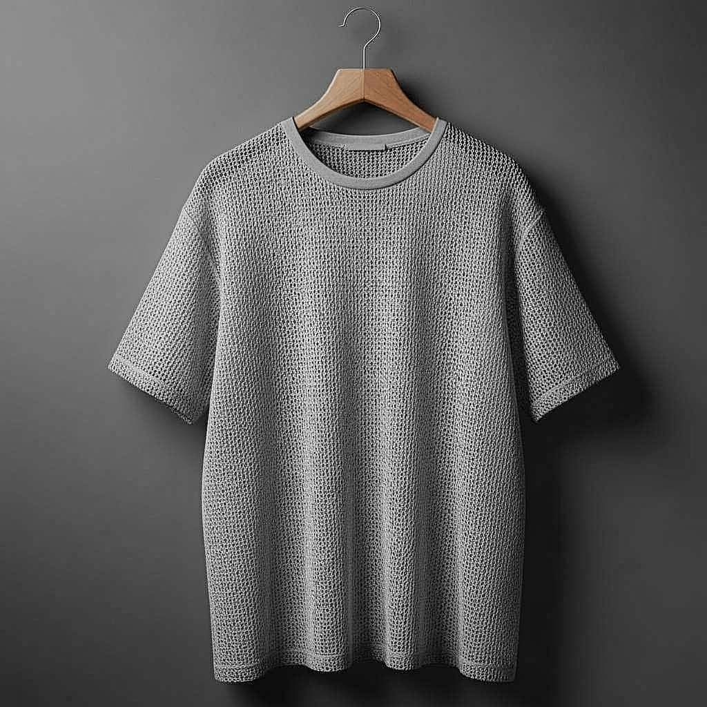 Modern Mesh T-Shirt with Black Logo - Grey