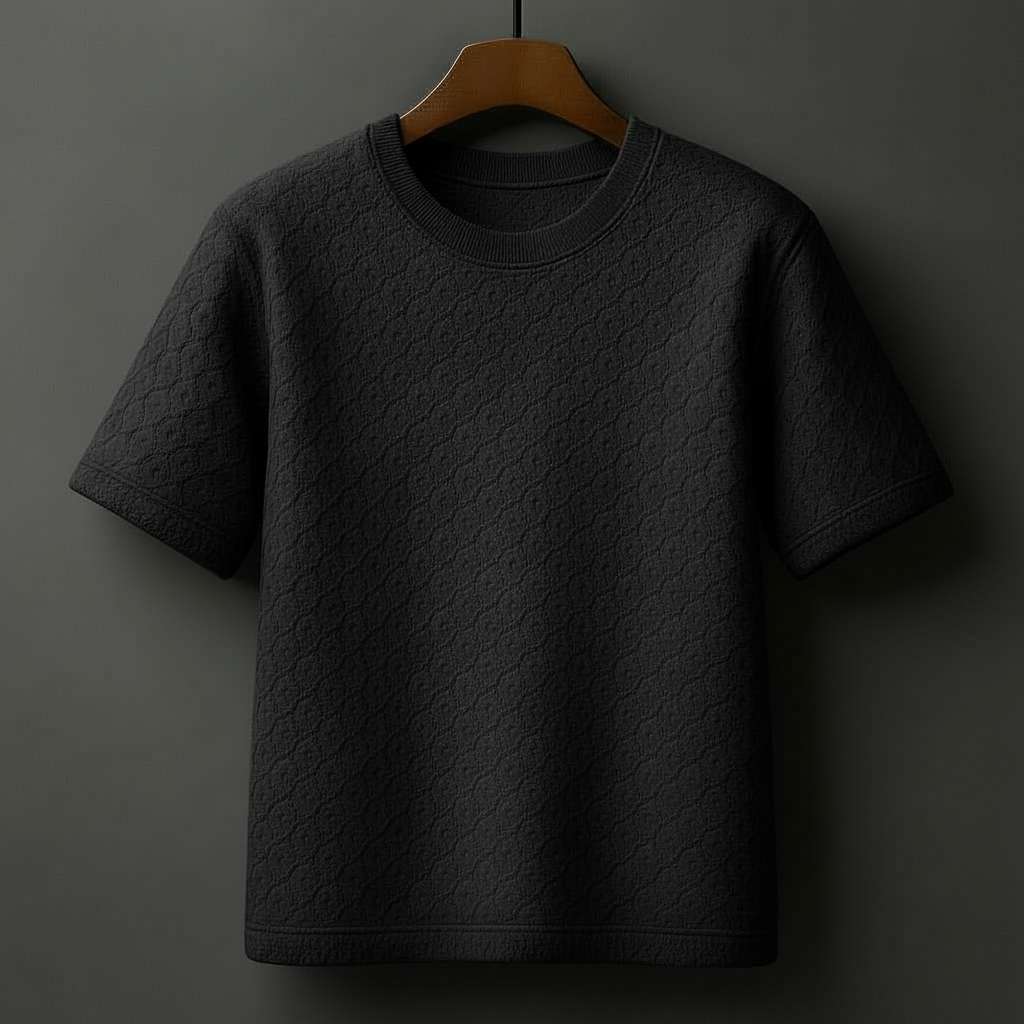 Sophisticated All-Over Textured T-Shirt - Black