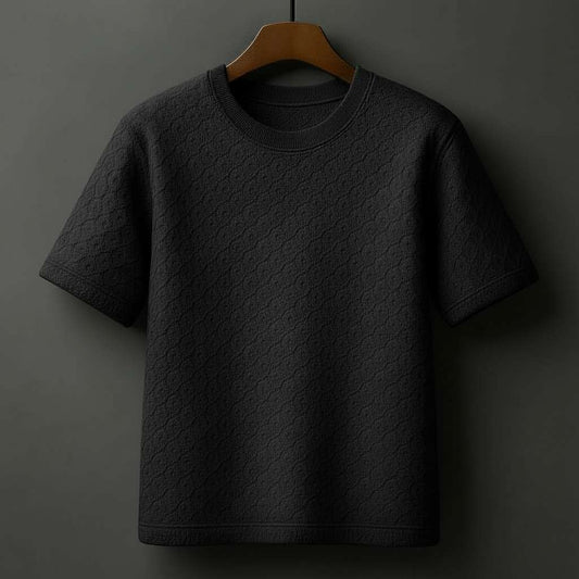 Sophisticated All-Over Textured T-Shirt - Black