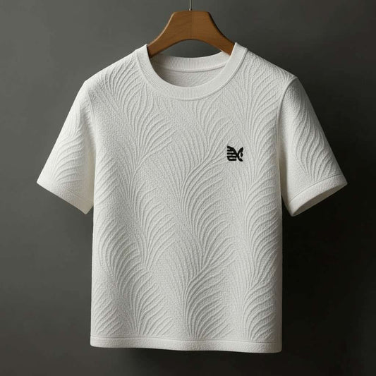 Elegant Embossed T-Shirt with Leaf Texture - White