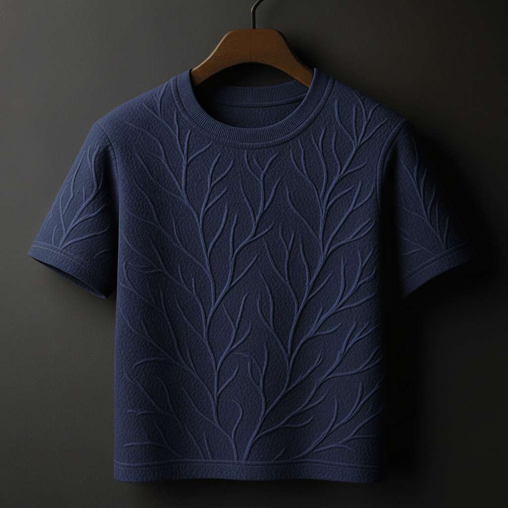 Embossed Branching Veins T-Shirt - Navy
