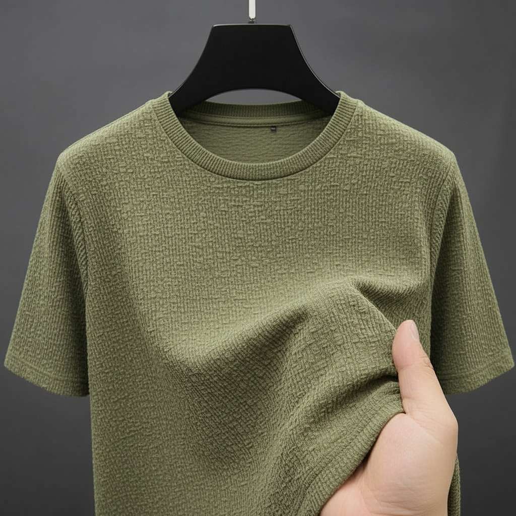 Textured Olive Green T-Shirt with Subtle Pattern