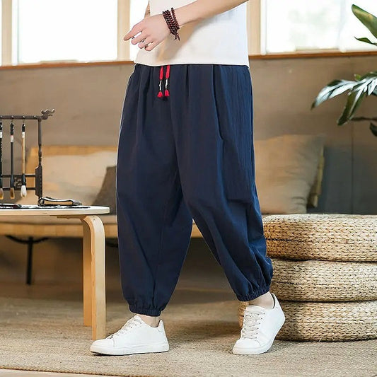 Casual Jogger Pants for Men - Breathable Navy with Red Drawstring A...