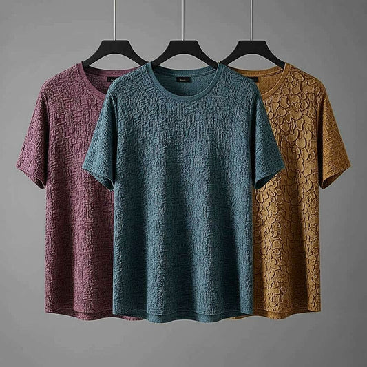 Embossed Texture T-Shirt Set in Purple, Teal, and Mustard Yellow