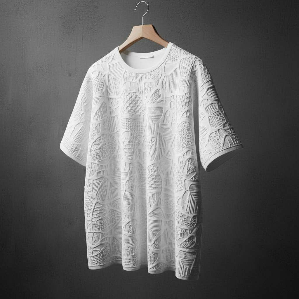 Embossed Textured White T-Shirt - White