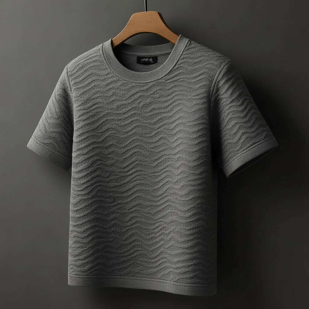 Embossed Wave White T-Shirt - Grey