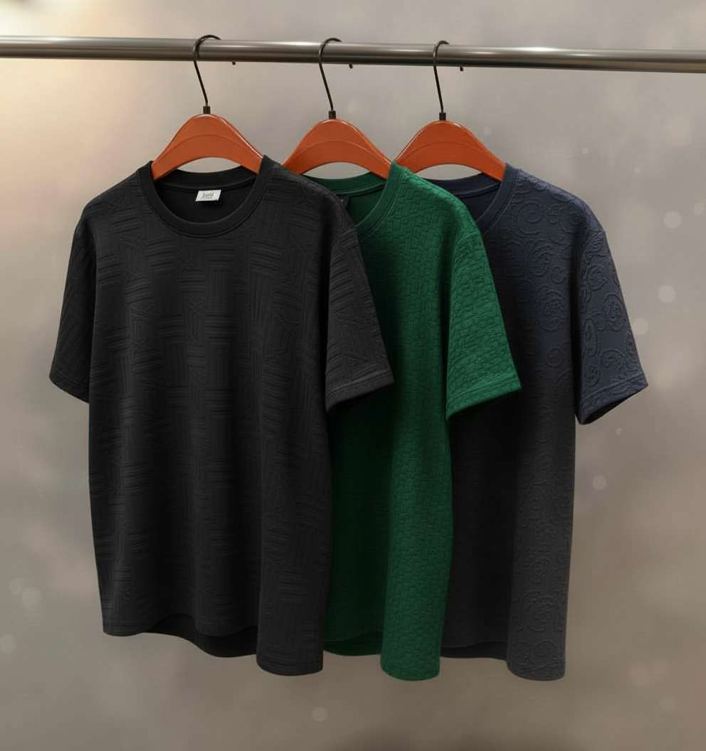 Minimalist Textured T-Shirt Set - Black