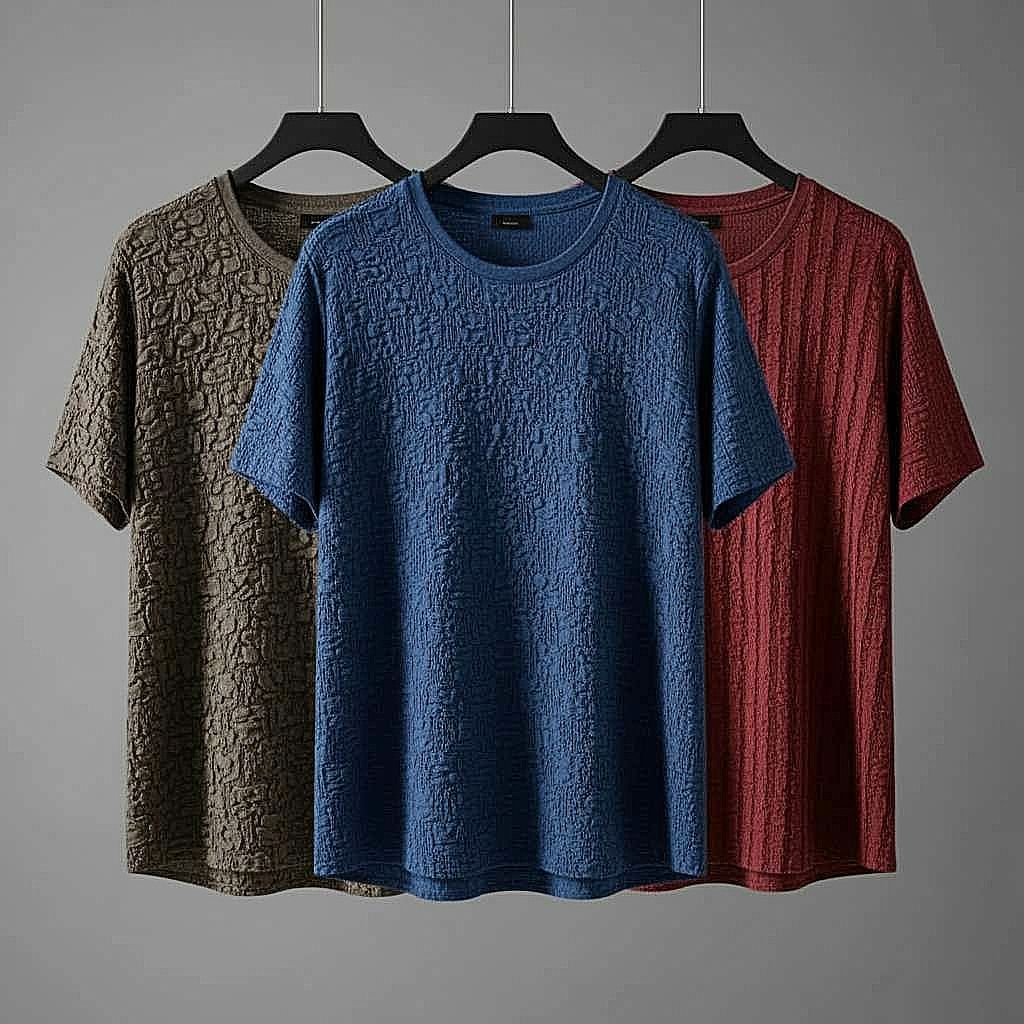 Dynamic Trio: Textured T-Shirt Combo Set