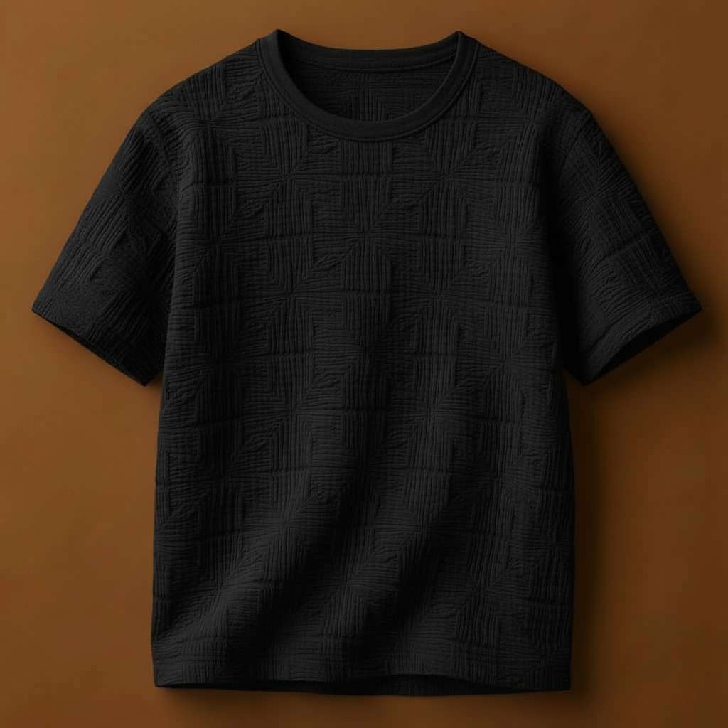 Geometric Texture White T-Shirt - Black