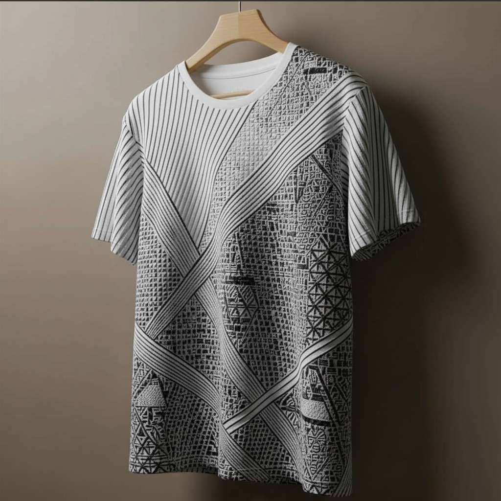 Geometric Grid T-Shirt Design - White