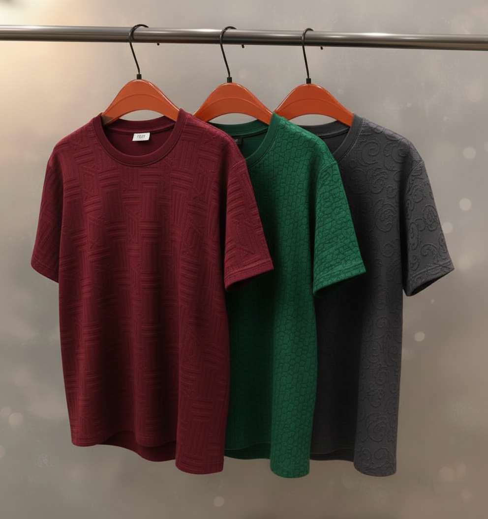 Minimalist Textured T-Shirt Set - Maroon