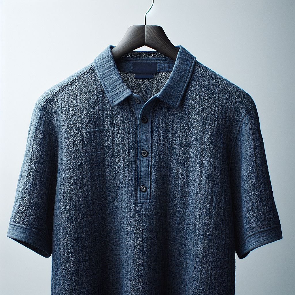 Sophisticated Blue Polo Shirt with Button Placket and Pointed Collar