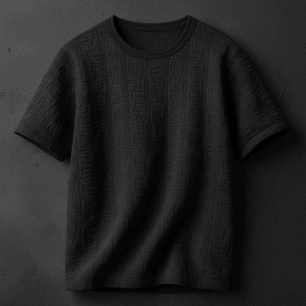 Elegant Embossed White T-Shirt - Black