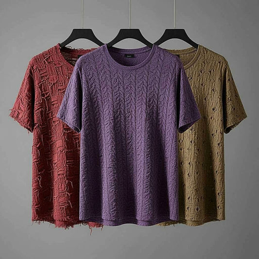 Casual Combo Set: Three Distressed Texture T-Shirts